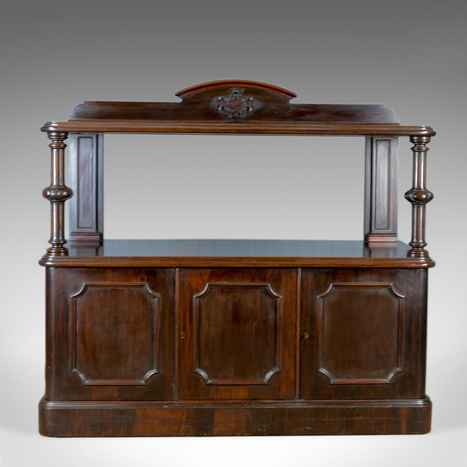 This is an antique buffet sideboard, an English, Victorian, mahogany server dating to the late 19th century, circa 1880.

Charming English, Victorian cabinet presented in good condition
Deep rich tones to the mahogany with a wax polished