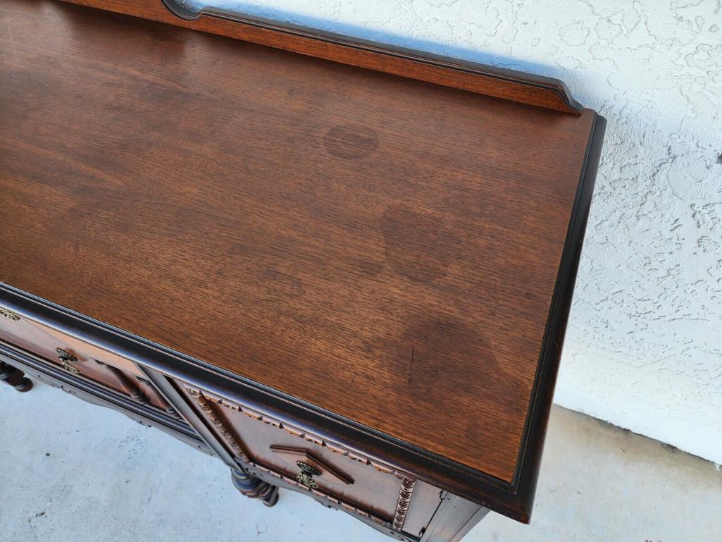 Antique Buffet Sideboard Jacobean Revival Walnut Burled Early 20th Century 9