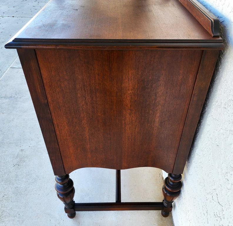 Antique Buffet Sideboard Jacobean Revival Walnut Burled Early 20th Century In Good Condition For Sale In Lake Worth, FL