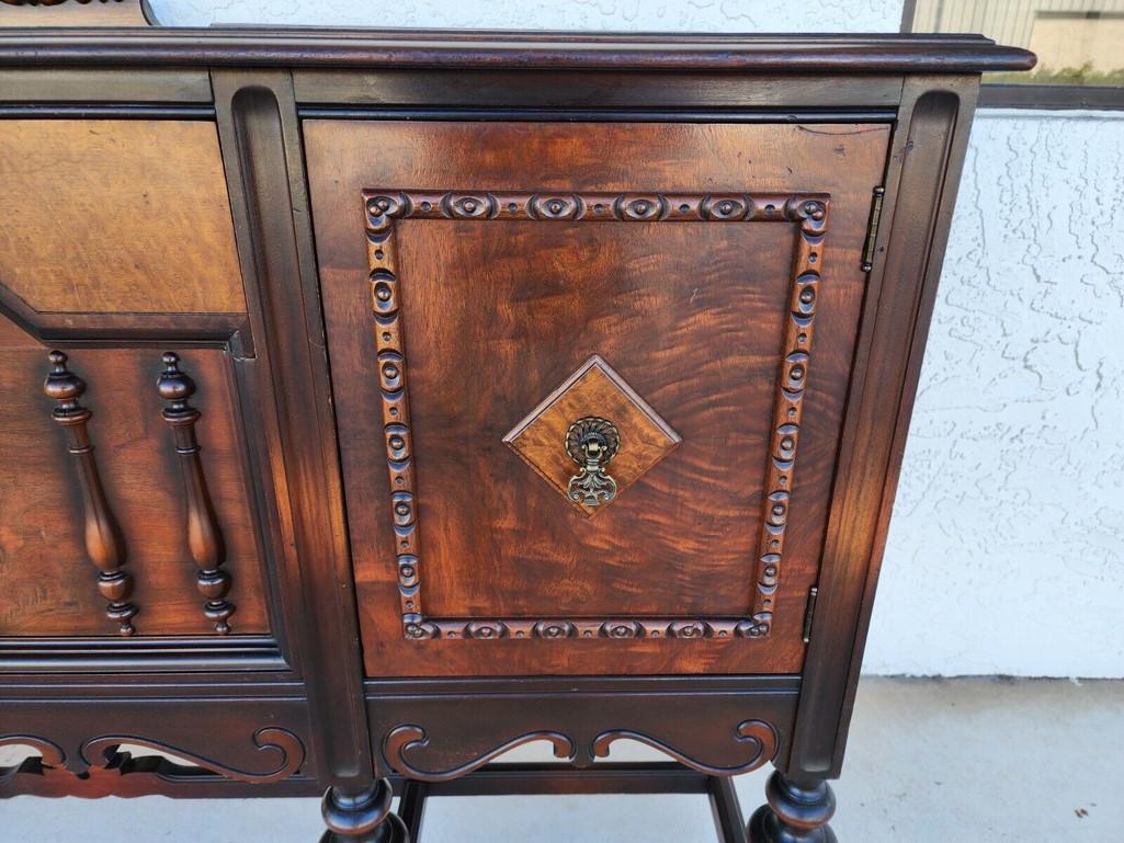 Antique Buffet Sideboard Jacobean Revival Walnut Burled Early 20th Century For Sale 1
