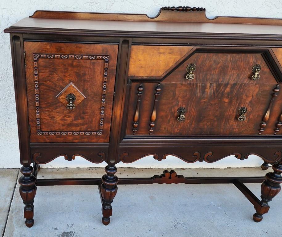 Antique Buffet Sideboard Jacobean Revival Walnut Burled Early 20th Century For Sale 2
