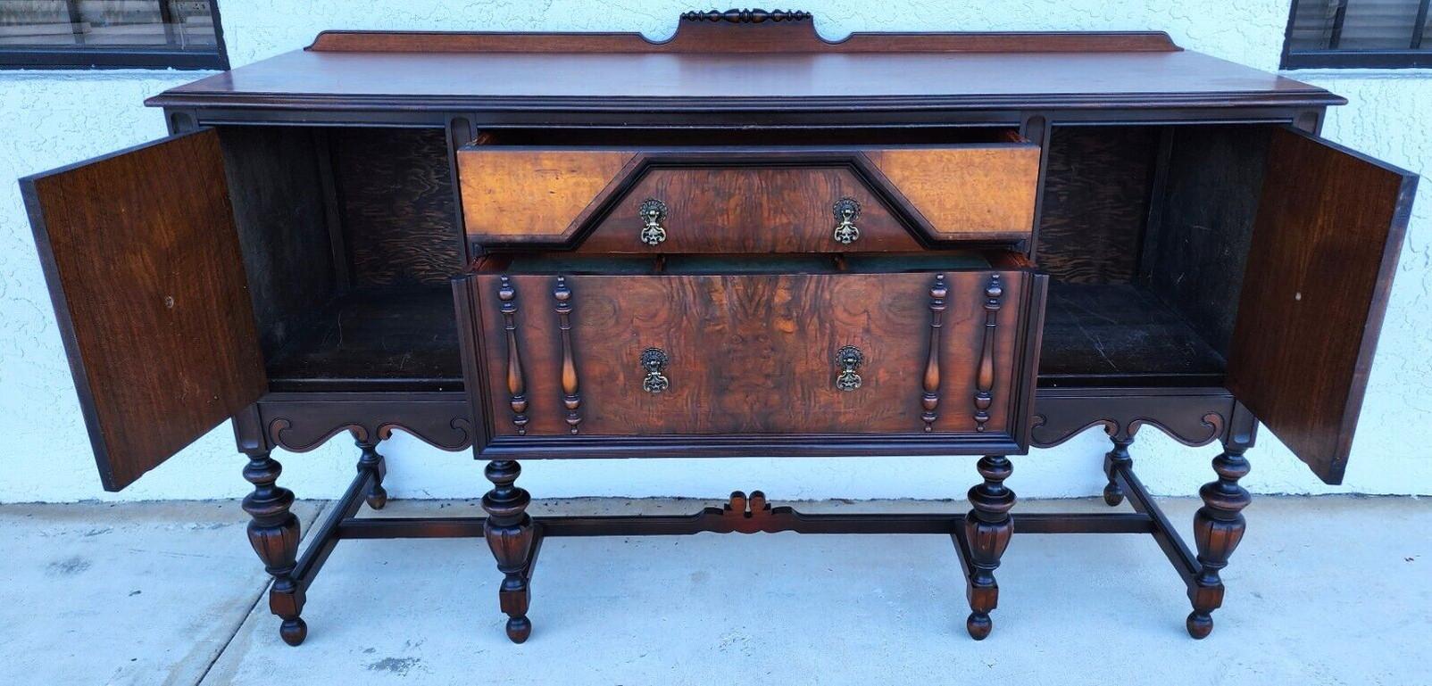 Antique Buffet Sideboard Jacobean Revival Walnut Burled Early 20th Century For Sale 5