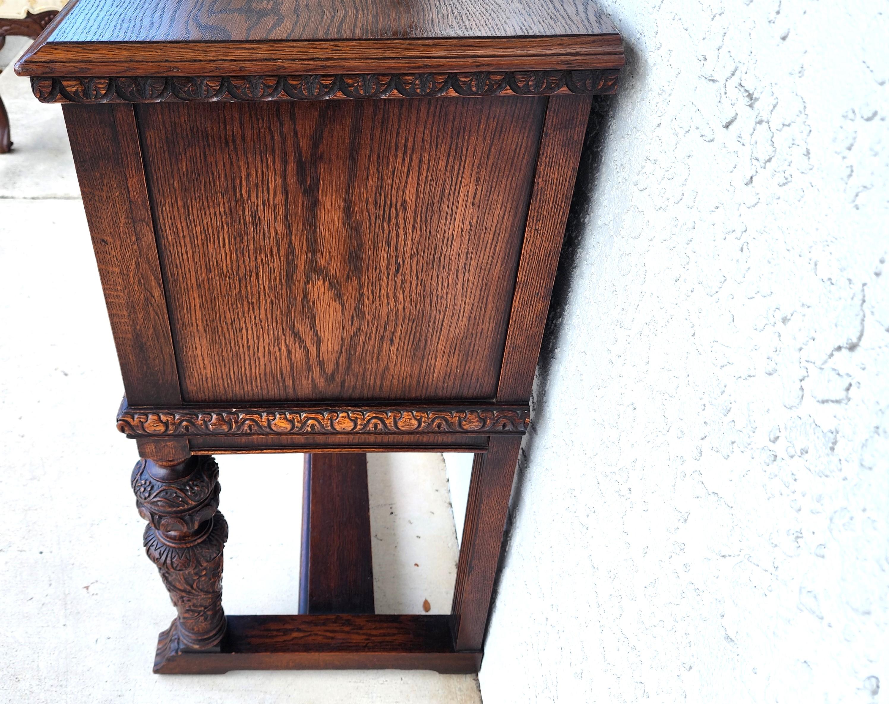 For FULL item description click on CONTINUE READING at the bottom of this page.

Offering One Of Our Recent Palm Beach Estate Fine Furniture Acquisitions Of An 
Antique Oak Early 1900s Buffet Sideboard TV Table

Approximate Measurements in