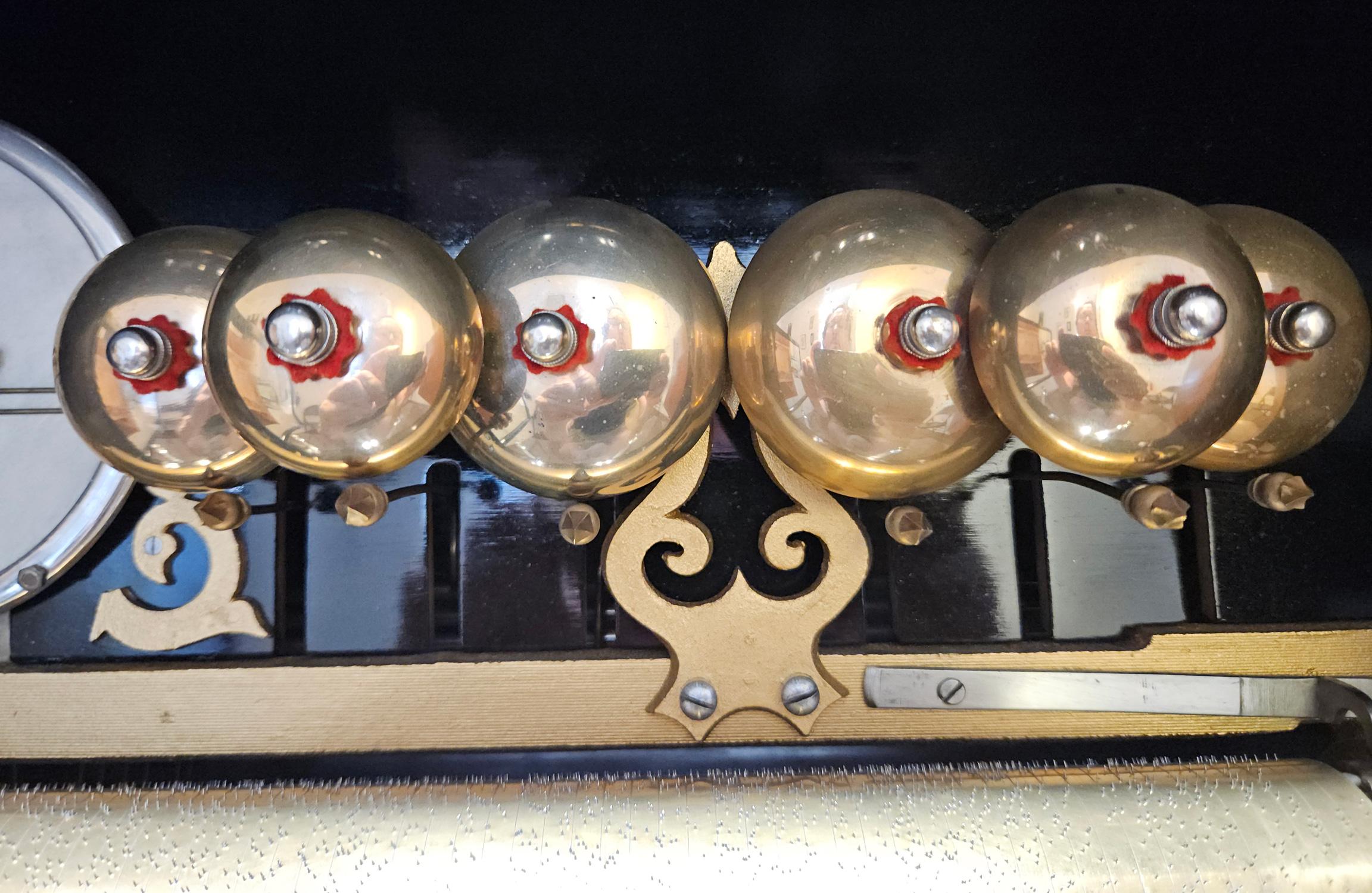 Late Victorian Antique Buffet-Style Drum and Bell Music Box by Mojon Manger, Geneva, c. 1885 For Sale