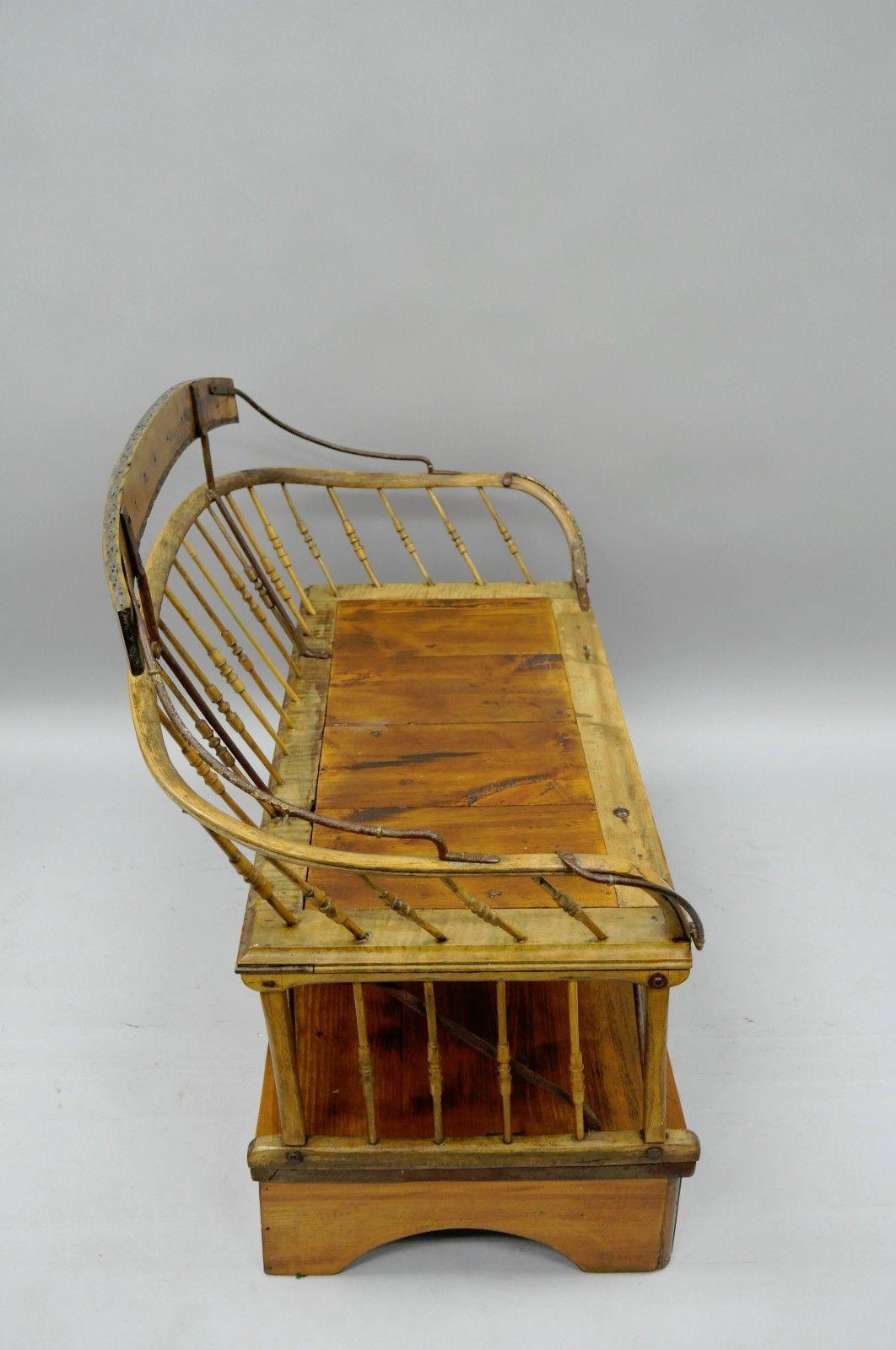 19th Century Antique Buggy Bench Hall Seat Sleigh Primitive Folk Art Wagon Wood and Iron