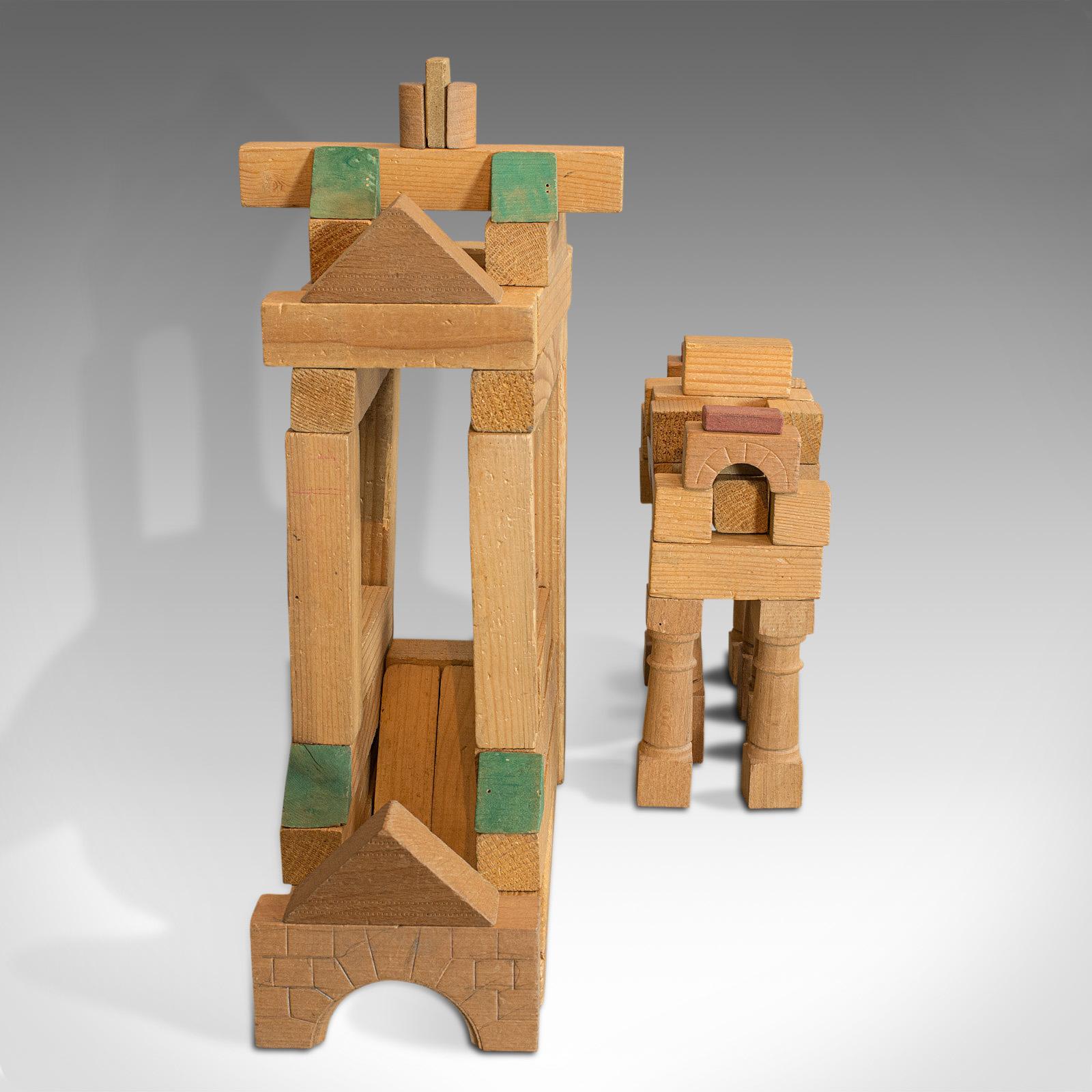 20th Century Antique Building Block Set, German, Pine, Froebel, Toy Box, Edwardian circa 1910