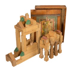 Antique Building Block Set, German, Pine, Froebel, Toy Box, Edwardian circa 1910