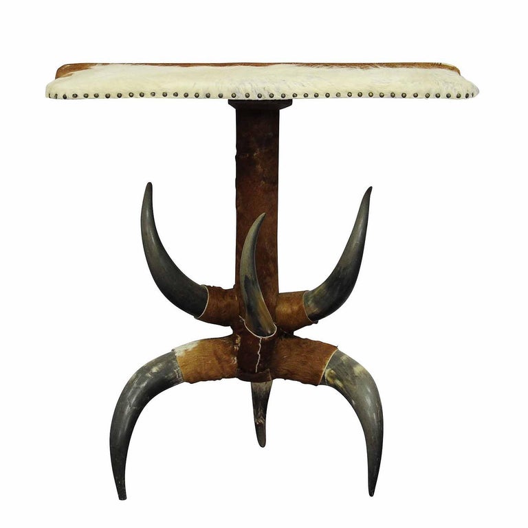Rustic Antique Bull Horn Mirror with Console Table, Austria, 1870 For Sale