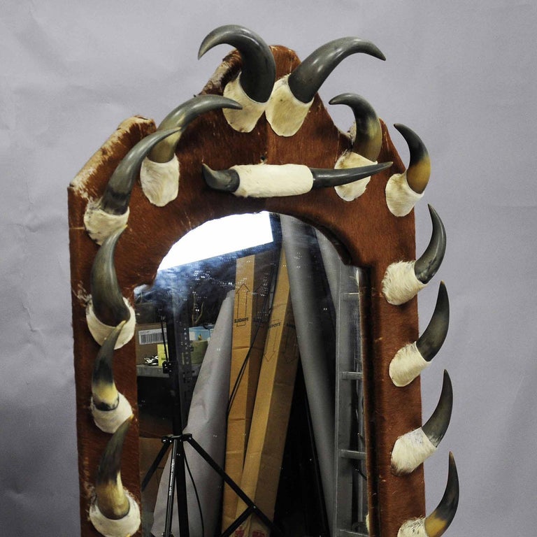 Antique Bull Horn Mirror with Console Table, Austria, 1870 In Fair Condition For Sale In Berghuelen, DE