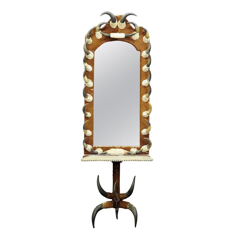 Antique Bull Horn Mirror with Console Table, Austria, 1870 For Sale