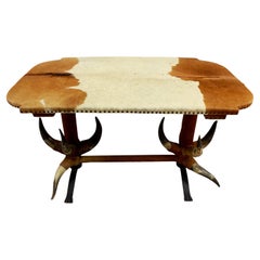 Table ancienne en corne de taureau, vers 1870