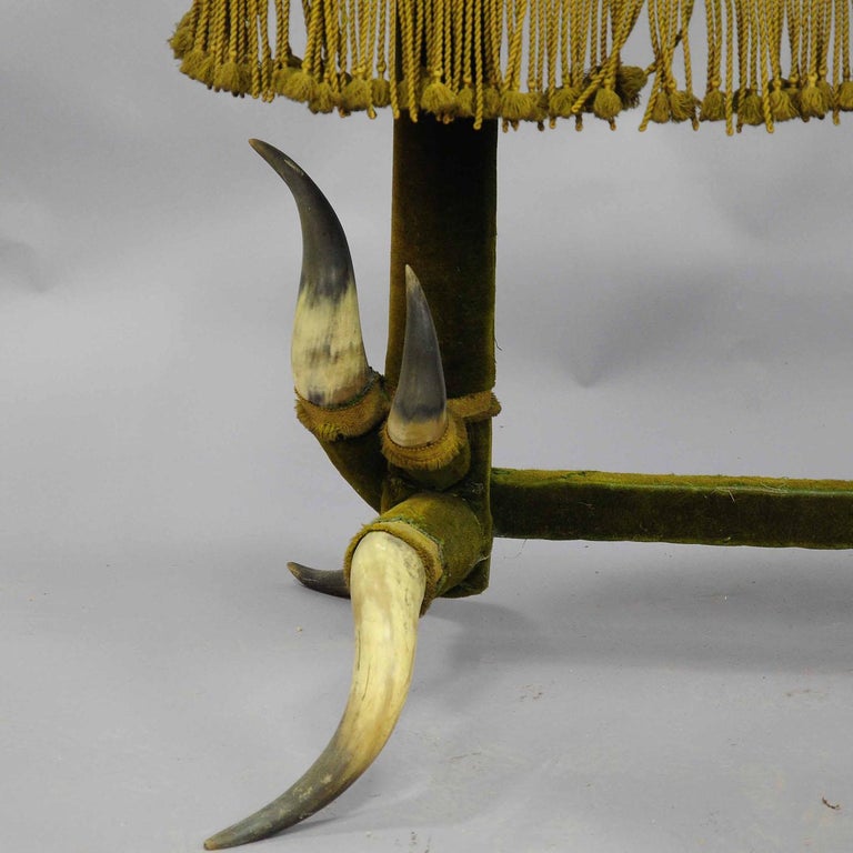 Black Forest Antique Bull Horn Table with Green Velvet, circa 1870 For Sale