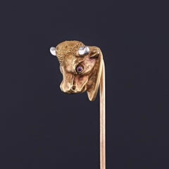 Antique Bull Stickpin of 14k Gold