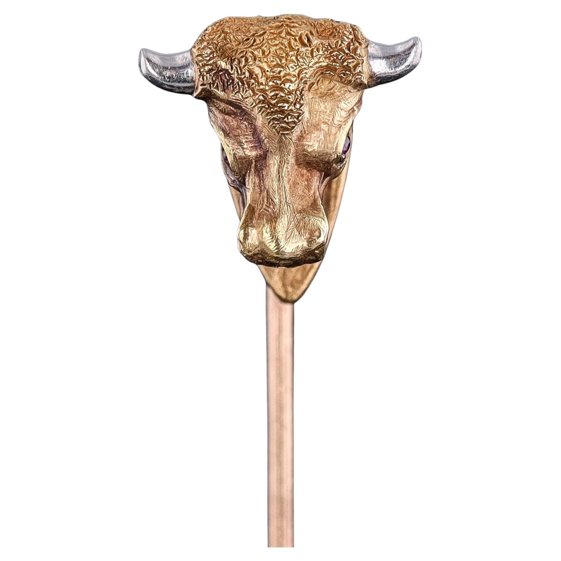 Antique Bull Stickpin of 14k Gold