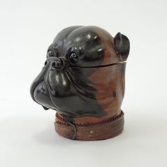 Antique Bulldog Head Wooden Box, England, 1900