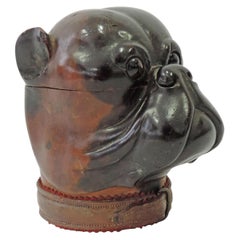 Vintage Bulldog Head Wooden Box, England, 1900