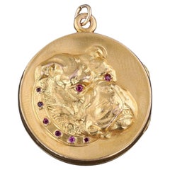 Antique Bulldog Locket of 14k Gold