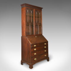 Antique Bureau Bookcase, English, Georgian Mahogany, Gothic Overtones