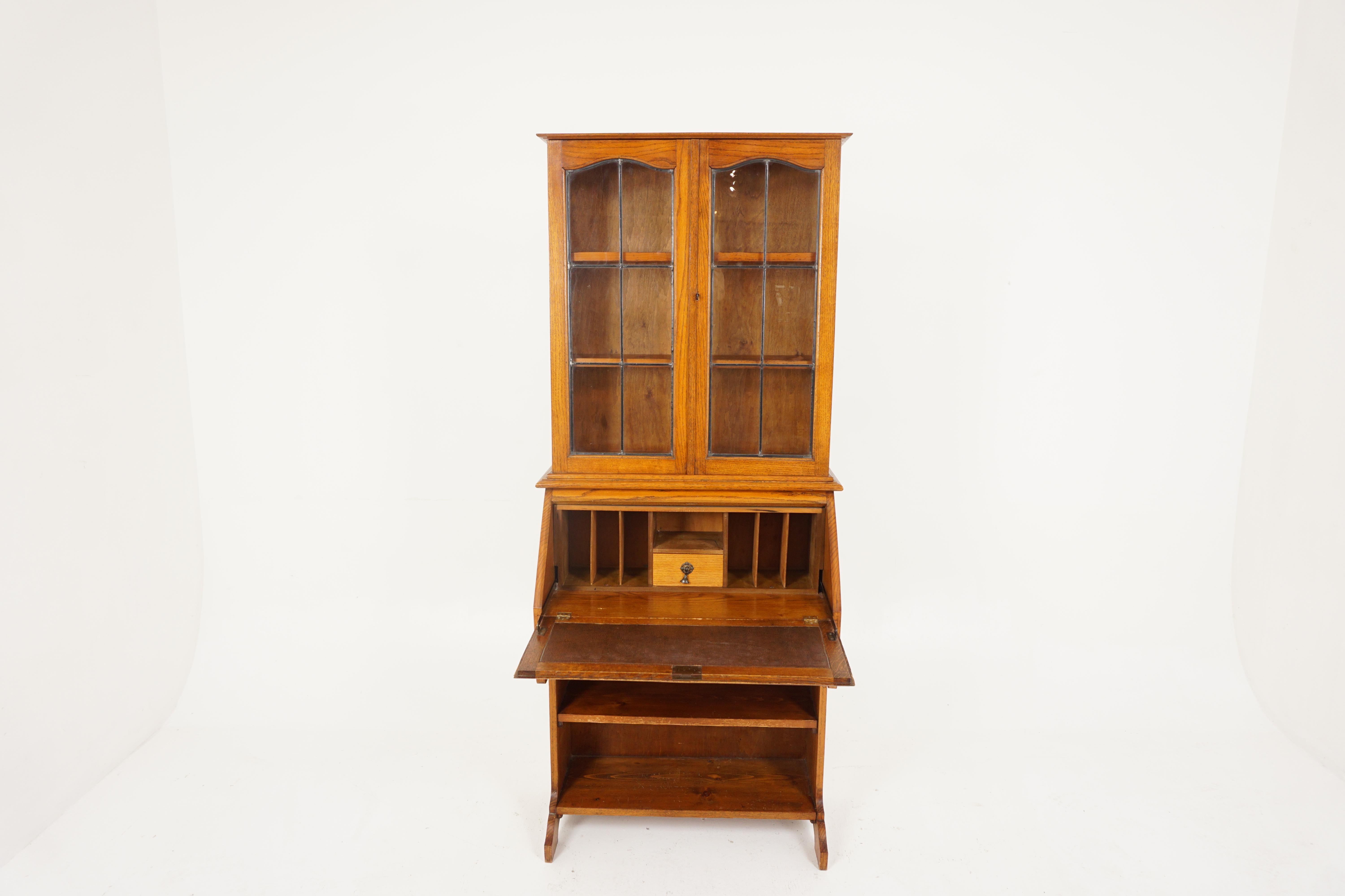 Scottish Antique Bureau Bookcase, Slant Front Desk, Bookcase Top, Scotland 1910, H244 For Sale