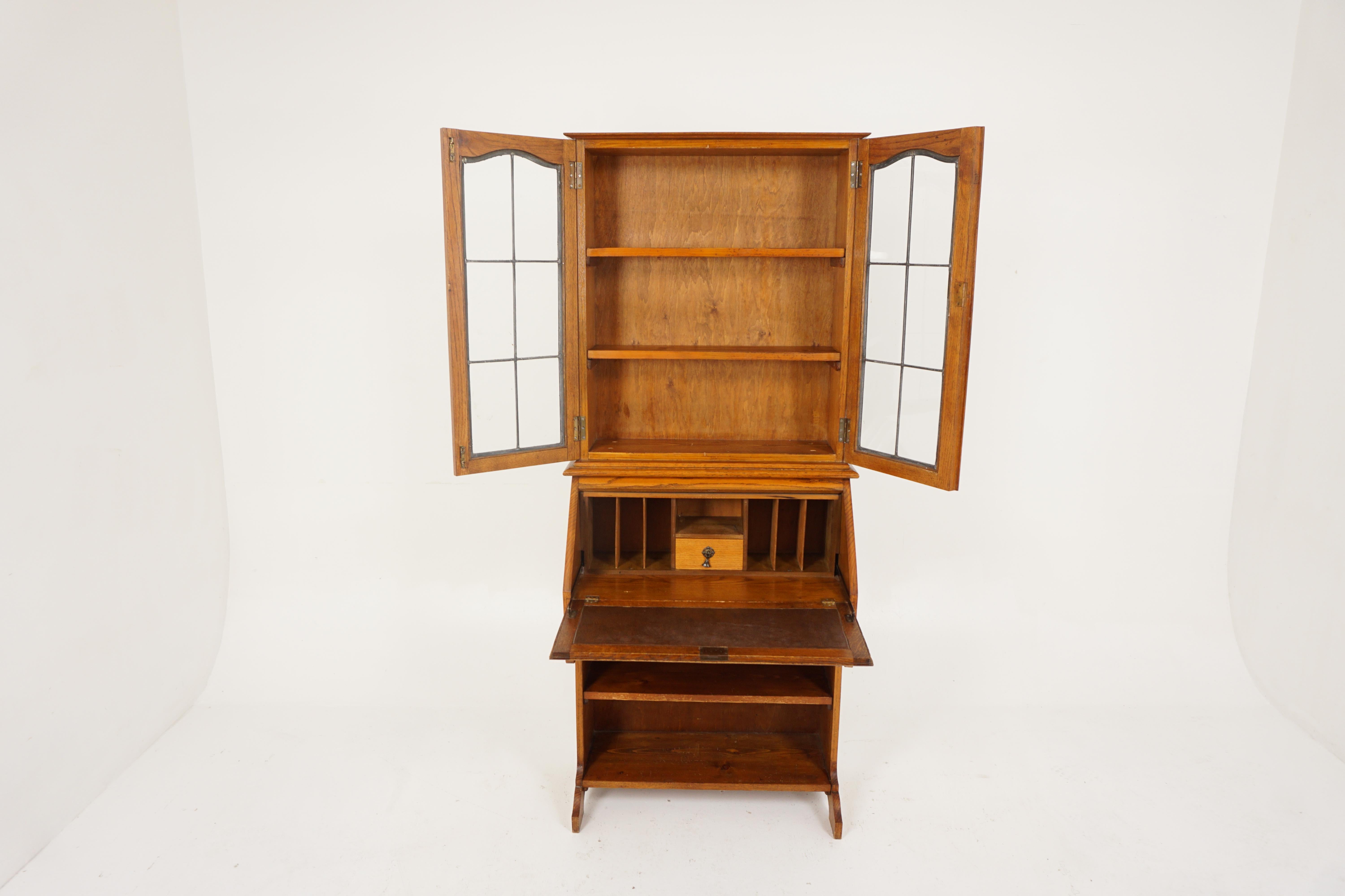 Hand-Crafted Antique Bureau Bookcase, Slant Front Desk, Bookcase Top, Scotland 1910, H244 For Sale