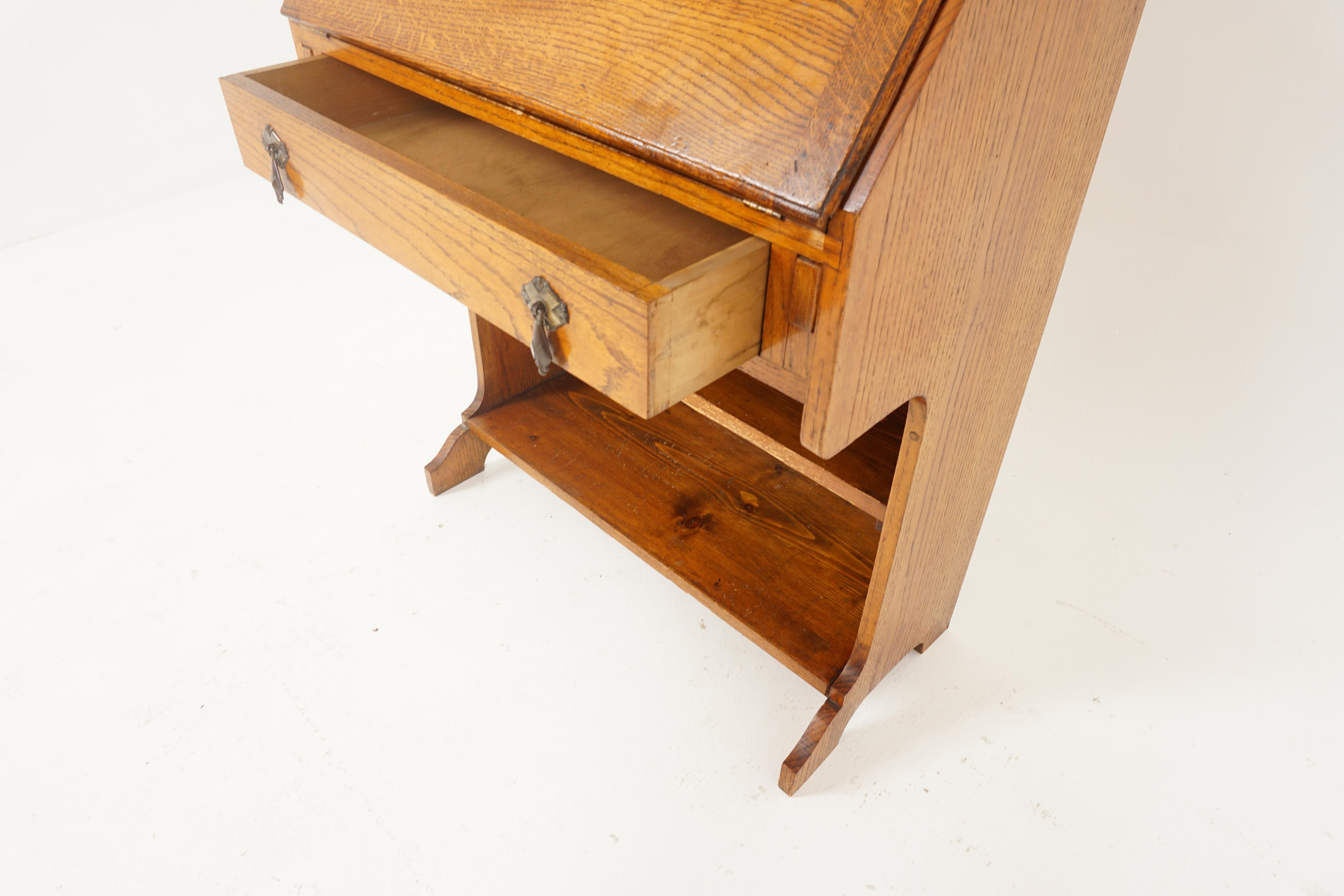 Oak Antique Bureau Bookcase, Slant Front Desk, Bookcase Top, Scotland 1910, H244 For Sale