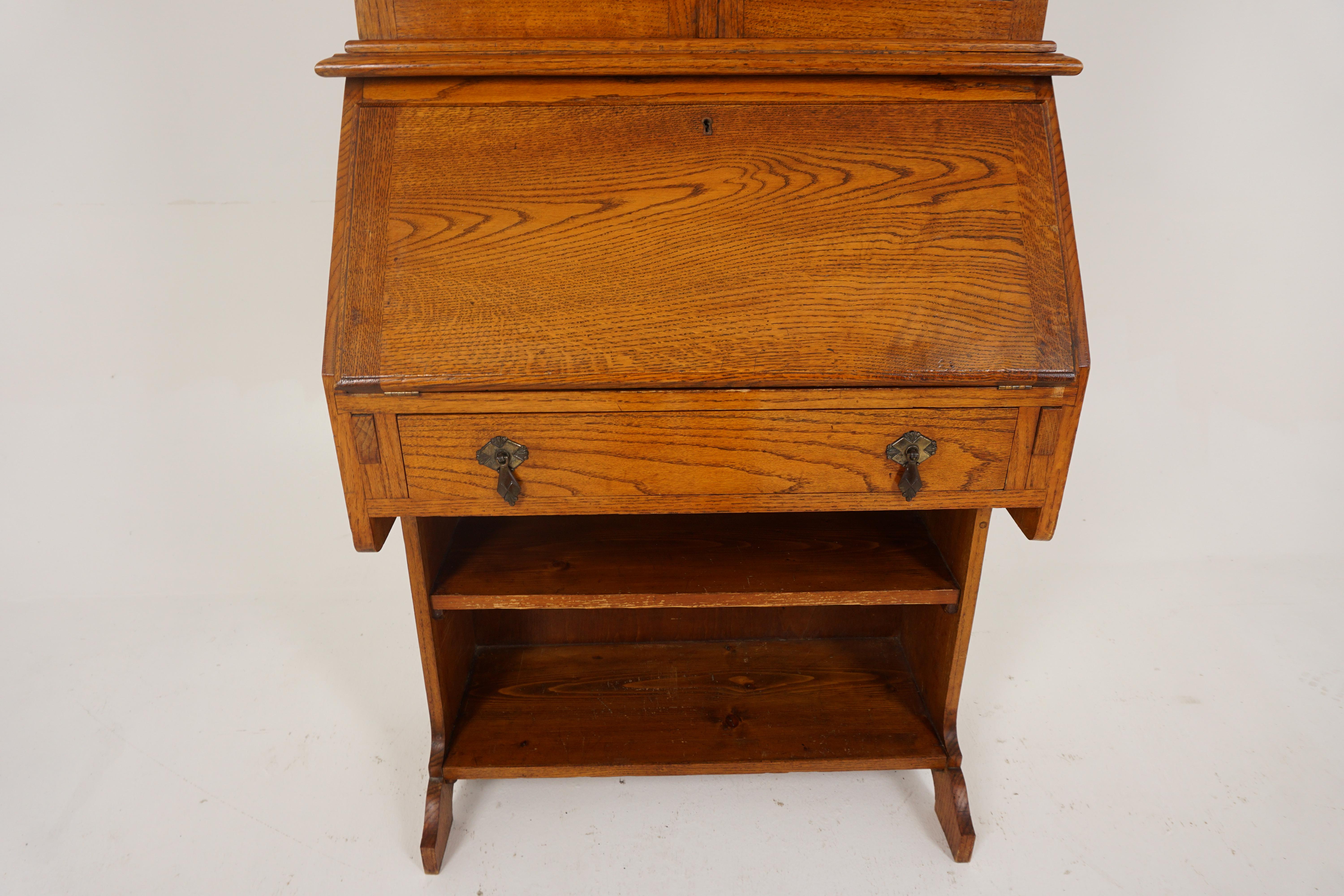 Antique Bureau Bookcase, Slant Front Desk, Bookcase Top, Scotland 1910, H244 For Sale 1