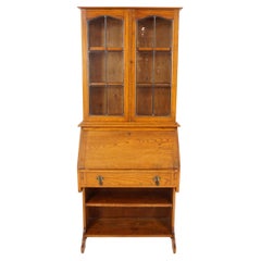 Antique Bureau Bookcase, Slant Front Desk, Bookcase Top, Scotland 1910, B2620