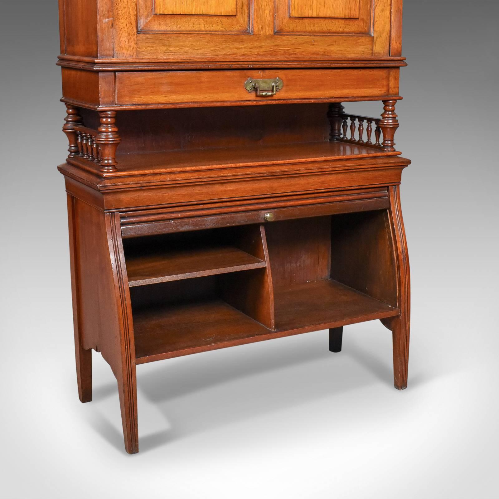 Antique Bureau Cabinet, English, Edwardian, Walnut Cupboard, circa 1910 For Sale 1