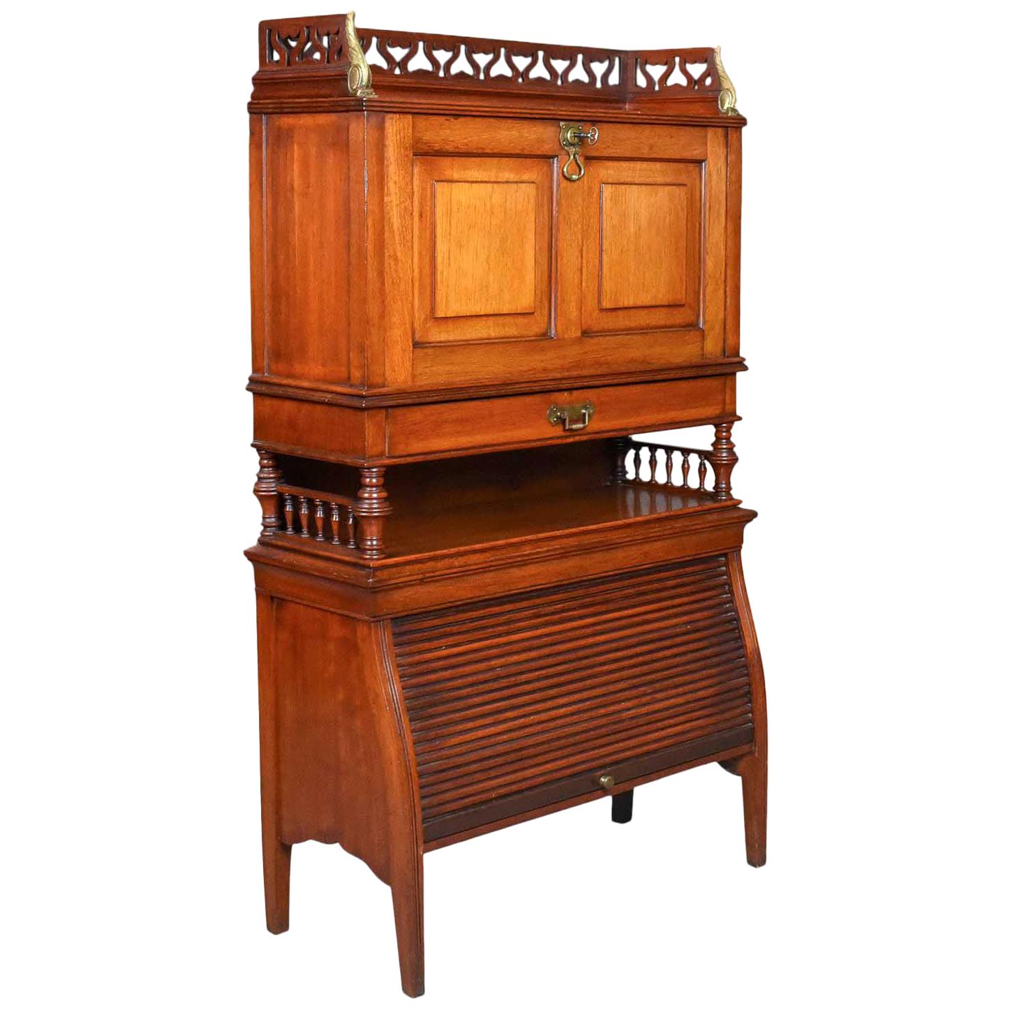 Antique Bureau Cabinet, English, Edwardian, Walnut Cupboard, circa 1910