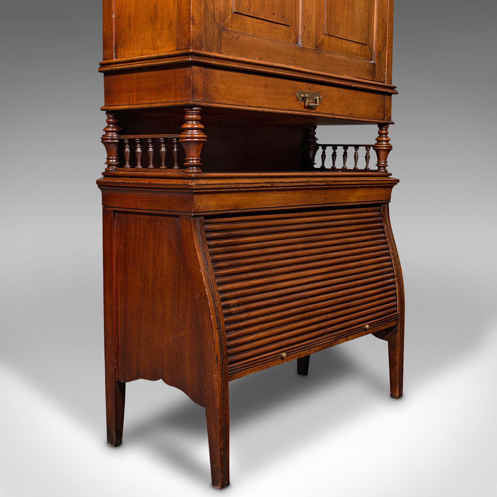 Antique Bureau Cabinet, English, Walnut, Writing Desk, Tambour, Edwardian, 1910 For Sale 3