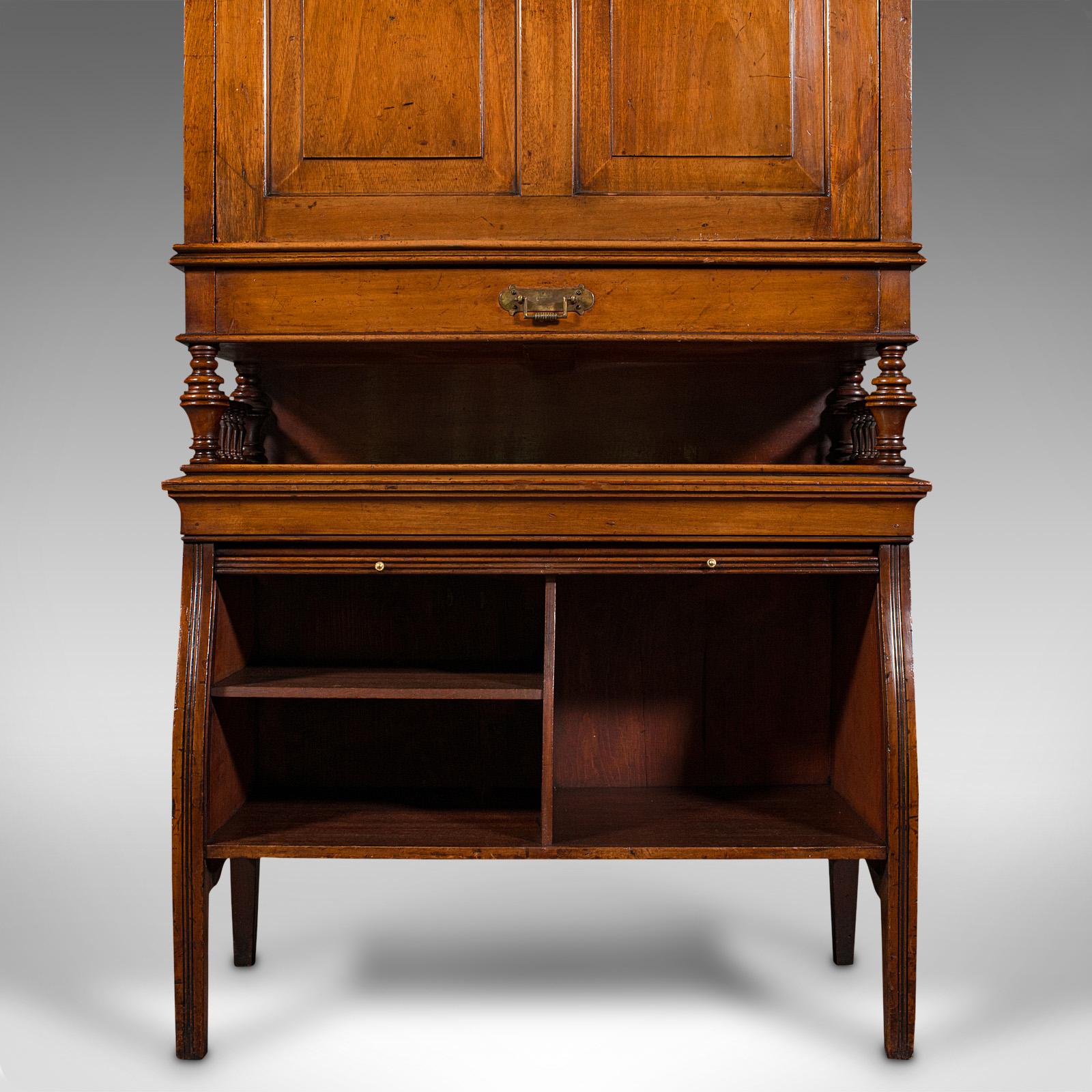 Antique Bureau Cabinet, English, Walnut, Writing Desk, Tambour, Edwardian, 1910 For Sale 4
