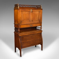Antique Bureau Cabinet, English, Walnut, Writing Desk, Tambour, Edwardian, 1910
