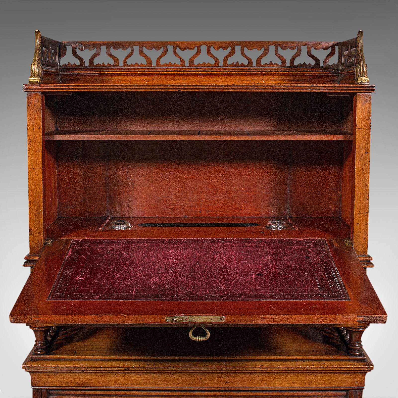 Antique Bureau Cabinet, English, Walnut, Writing Desk, Tambour, Edwardian, 1910 For Sale 1