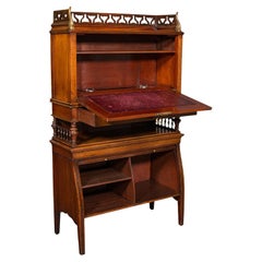 Used Bureau Cabinet, English, Walnut, Writing Desk, Tambour, Edwardian, 1910