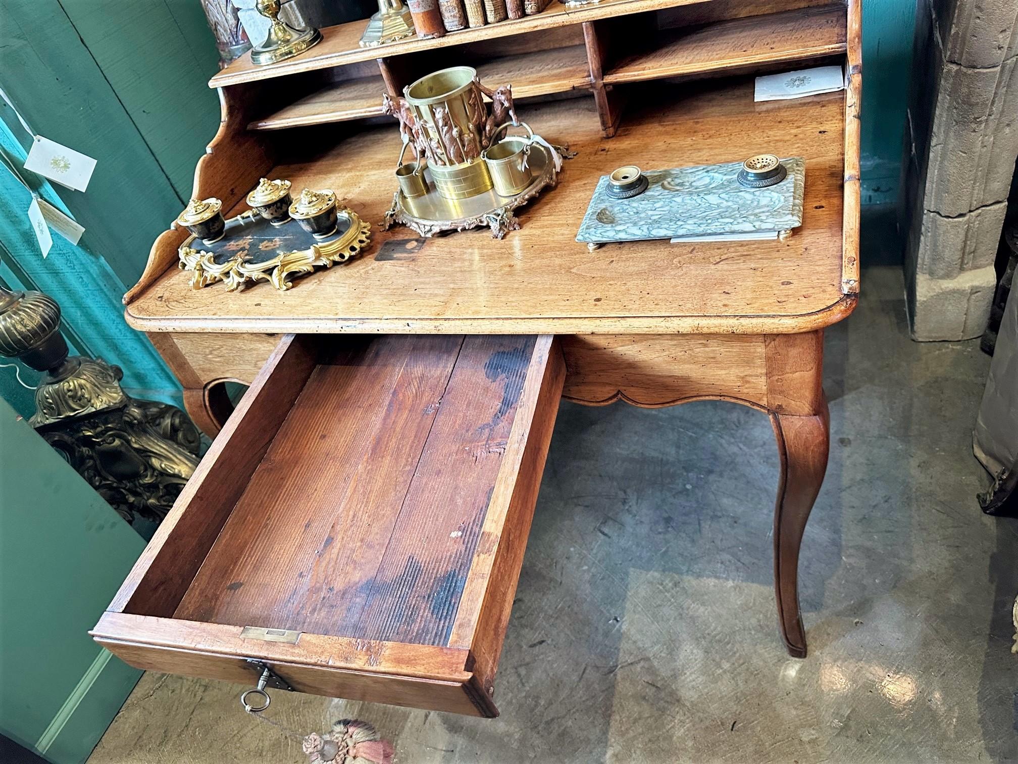 Antique Bureau Desk in Walnut Cartonnier Writing Office Table Provencal Rustic For Sale 4