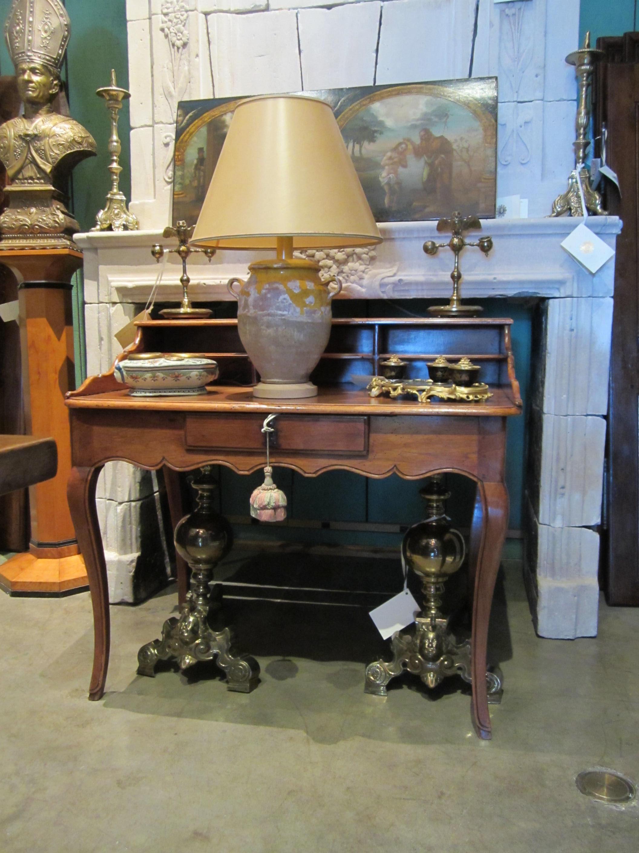 Antique Bureau Desk in Walnut Cartonnier Writing Office Table Provencal Rustic For Sale 6