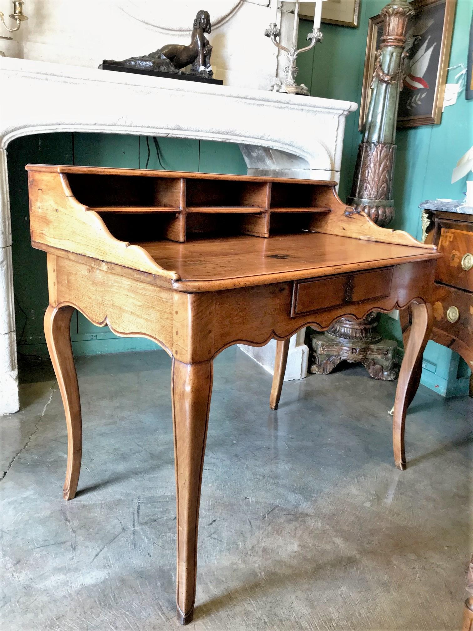 Antique Bureau Desk in Walnut Cartonnier Writing Office Table Provencal Rustic For Sale 9
