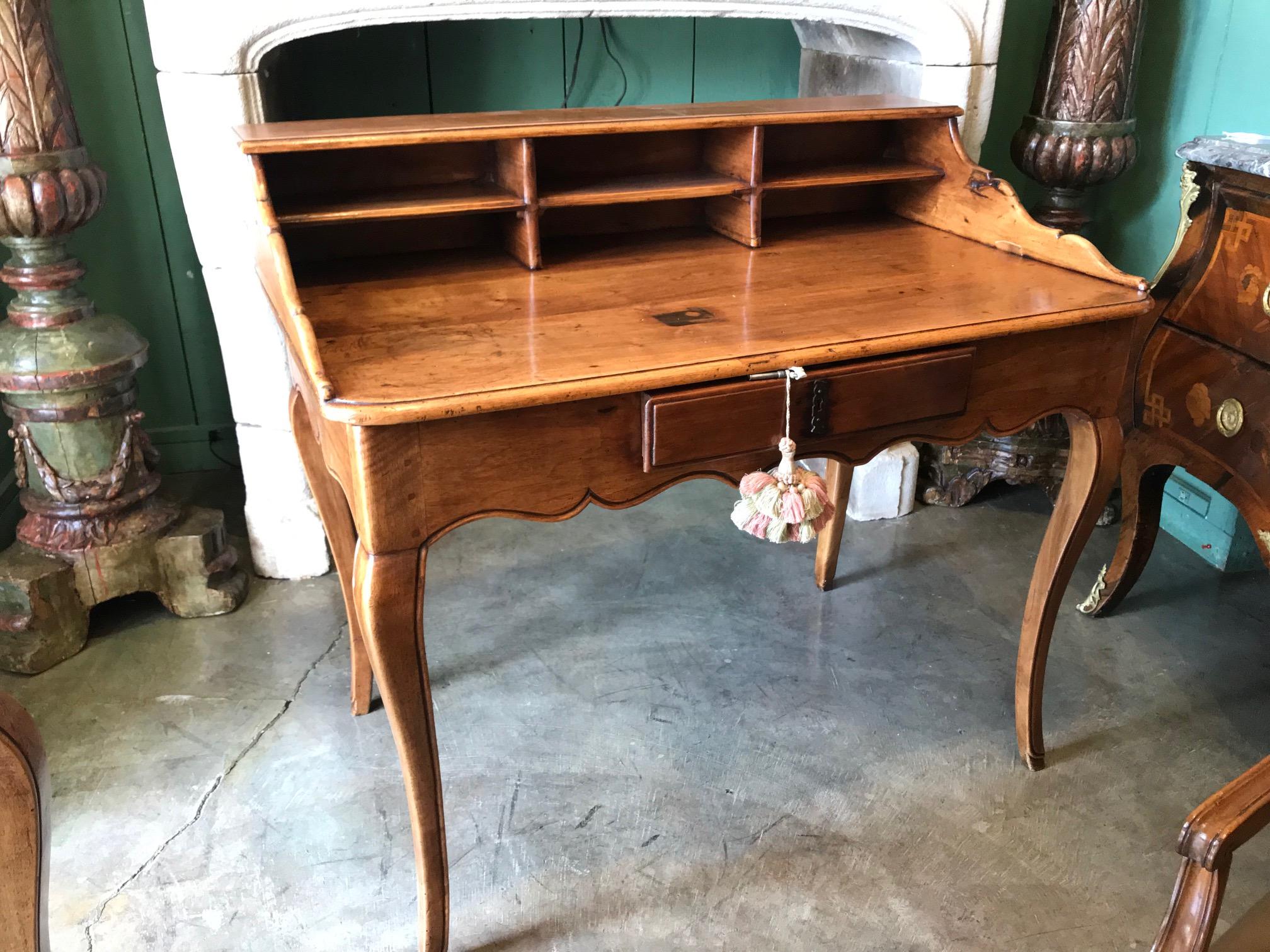 Antique Bureau Desk in Walnut Cartonnier Writing Office Table Provencal Rustic For Sale 10