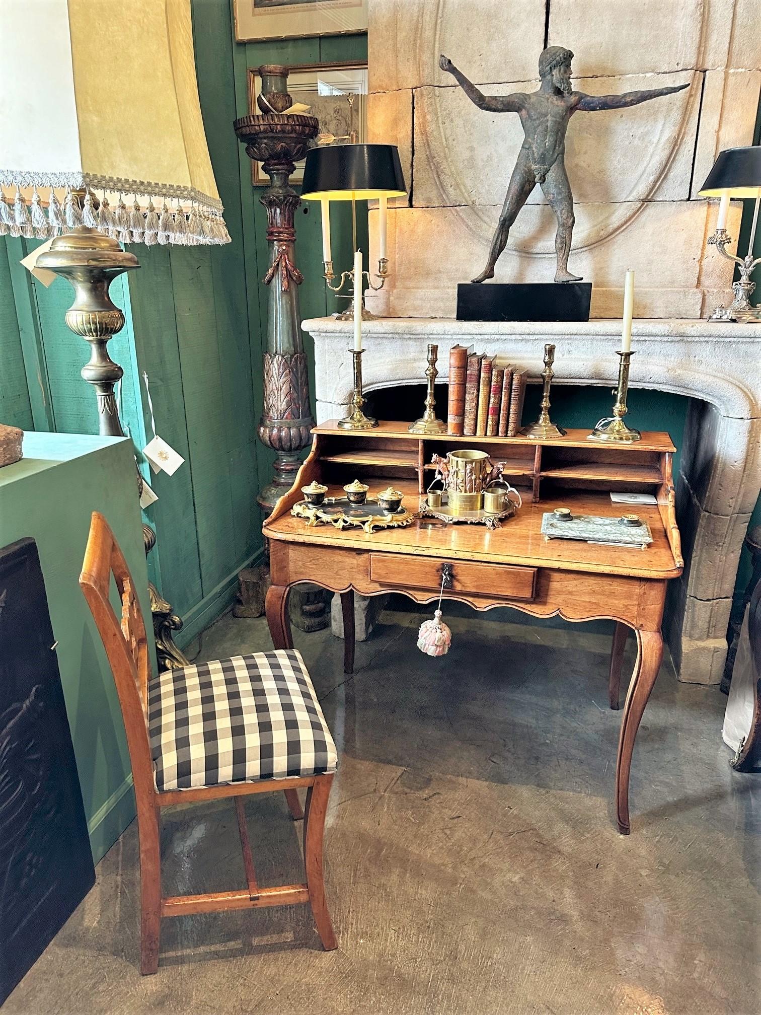 French Antique Bureau Desk in Walnut Cartonnier Writing Office Table Provencal Rustic For Sale
