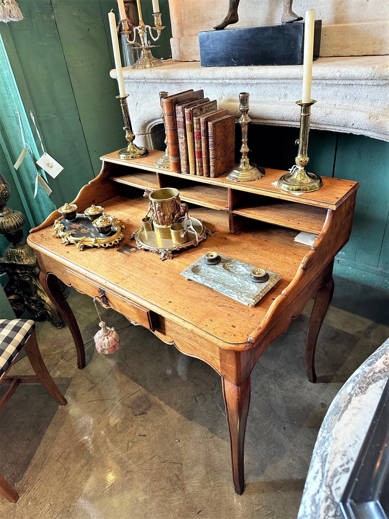 Carved Antique Bureau Desk in Walnut Cartonnier Writing Office Table Provencal Rustic For Sale