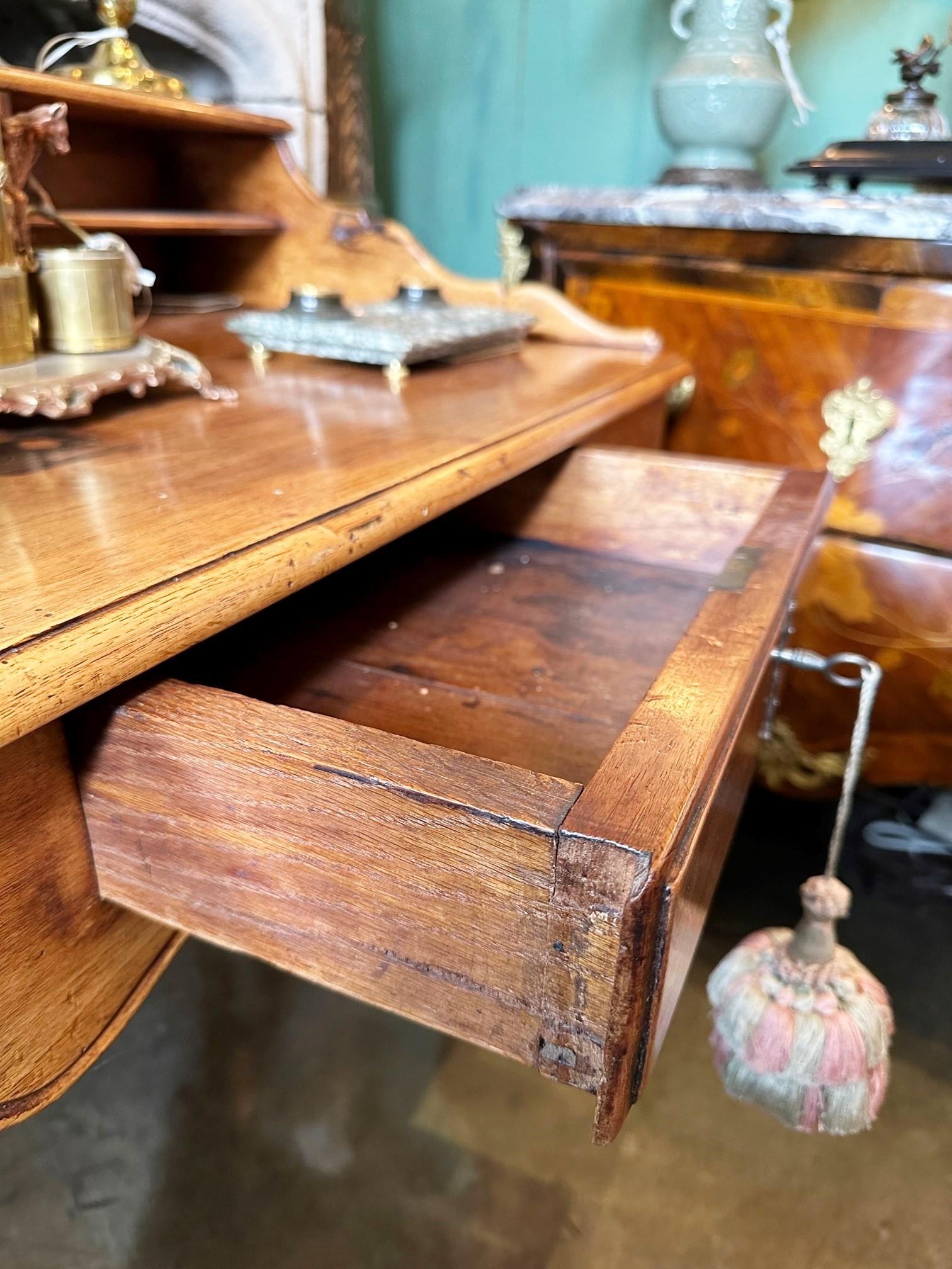 Carved Antique Bureau Desk in Walnut Cartonnier Writing Office Table Provencal Rustic For Sale
