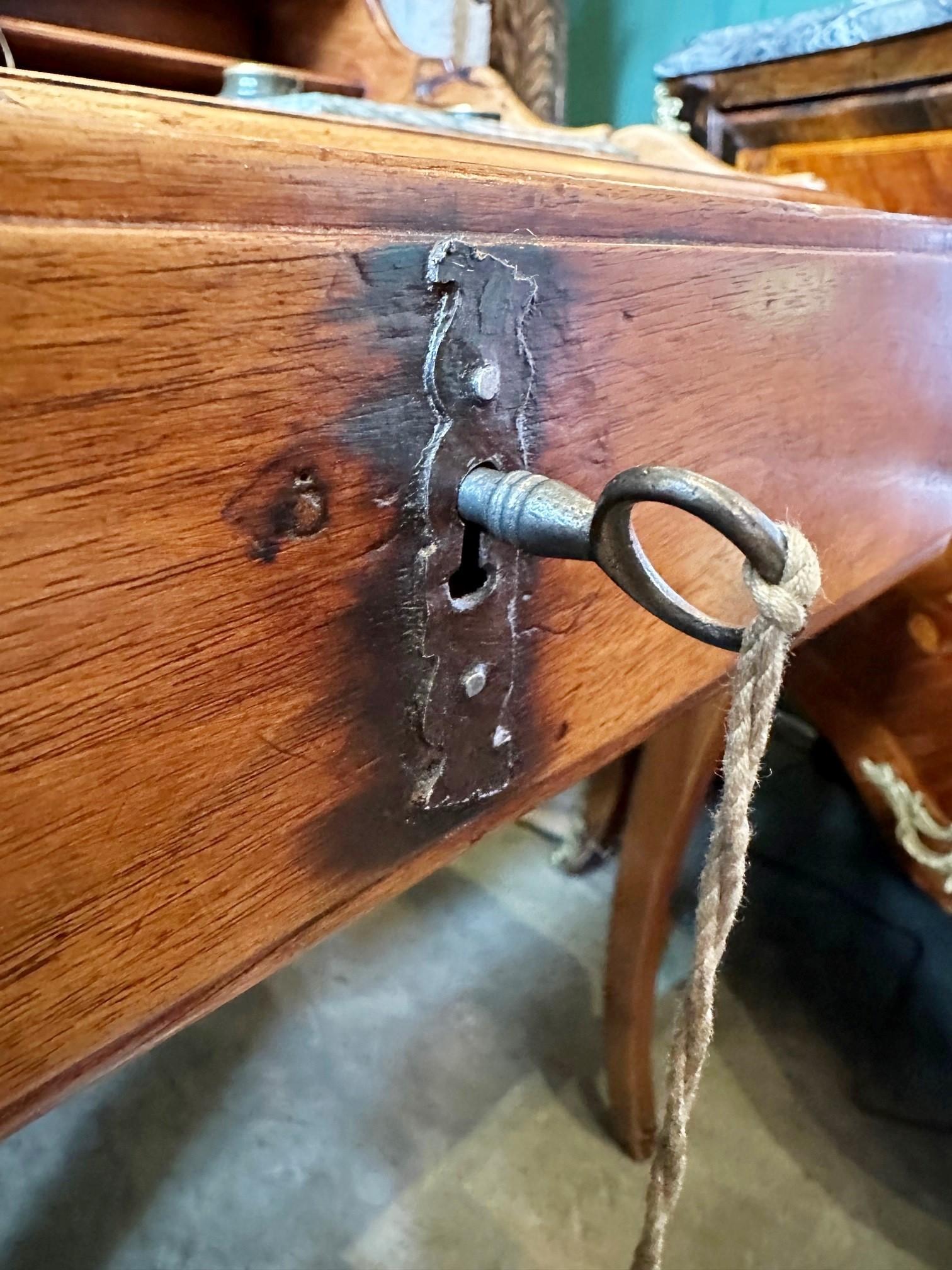 Metal Antique Bureau Desk in Walnut Cartonnier Writing Office Table Provencal Rustic For Sale