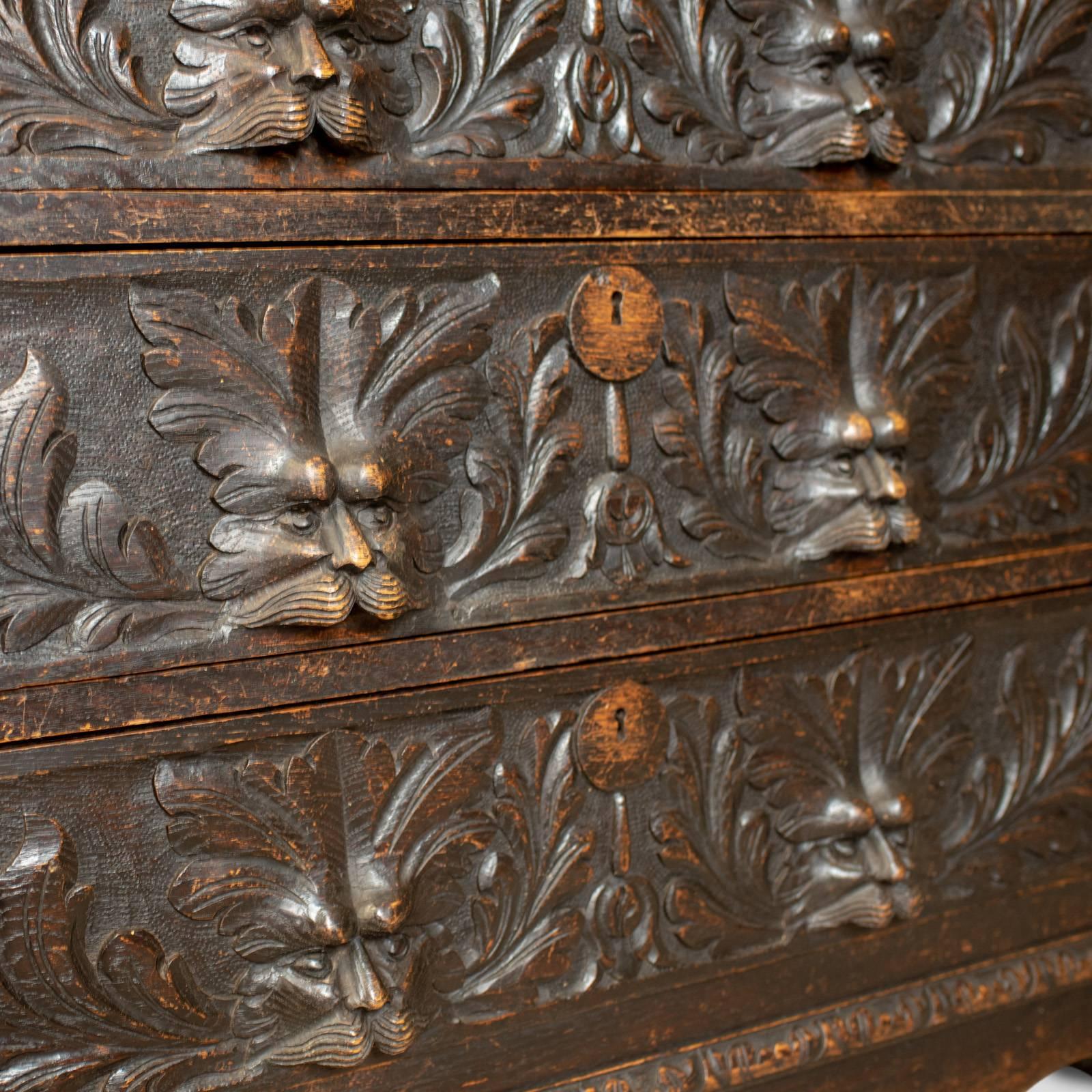 Antique Bureau, English, Oak, Victorian, Green Man, Writing Desk, circa 1880 3