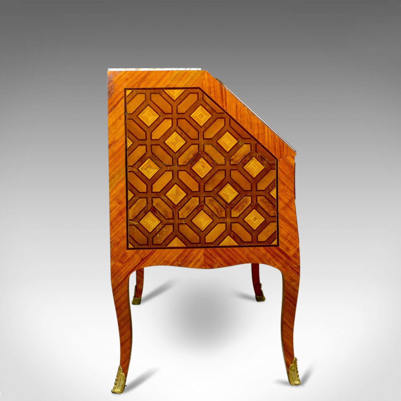 Victorian Antique Bureau, French, Marble Top, Kingwood, Marquetry Desk, circa 1900 For Sale