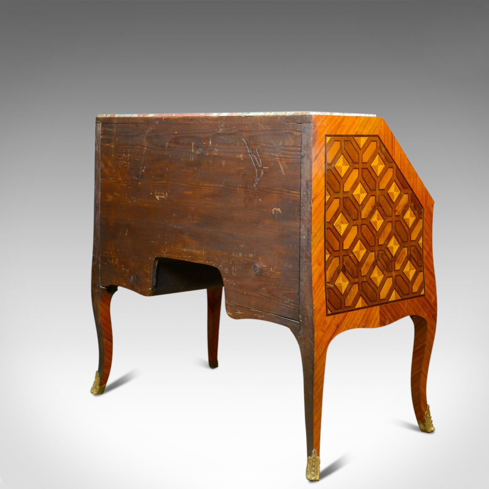 Antique Bureau, French, Marble Top, Kingwood, Marquetry Desk, circa 1900 In Good Condition For Sale In Hele, Devon, GB