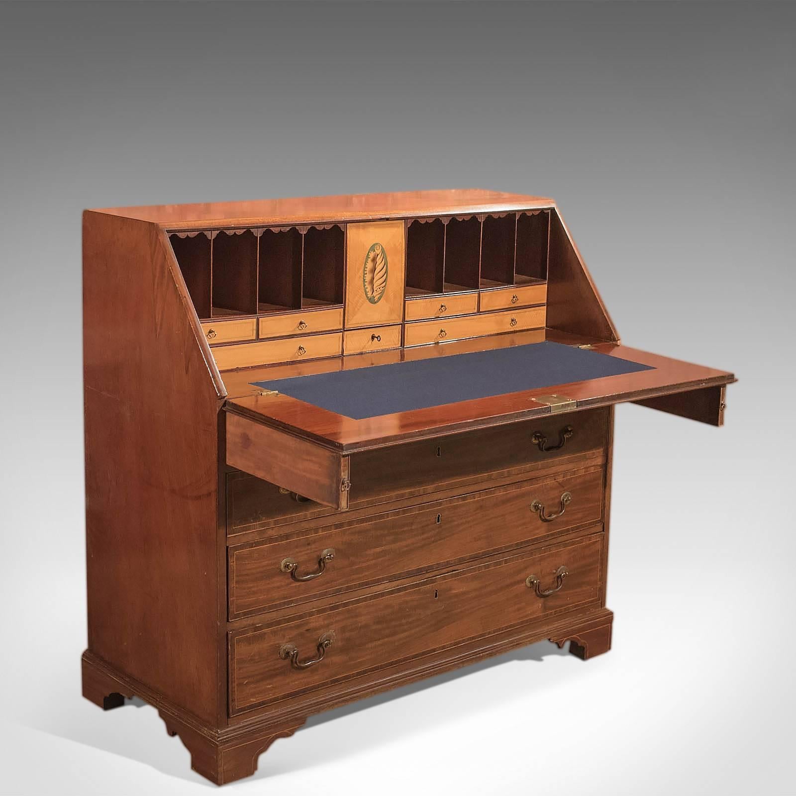 British Antique Bureau, Georgian Mahogany, circa 1780