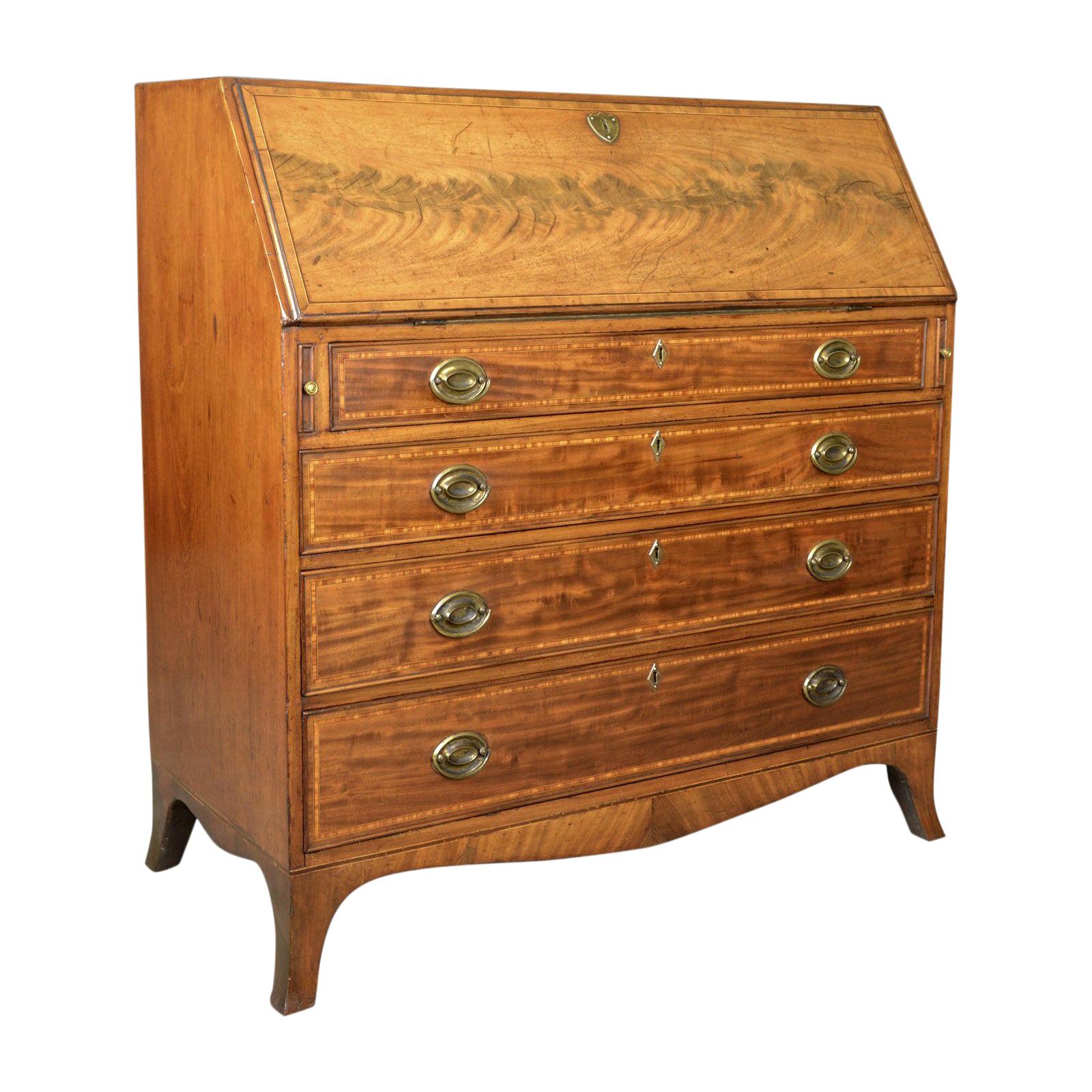 Antiguo Bureau, Caoba, Inglés, Georgiano, Escritorio, Siglo XVIII, circa 1770