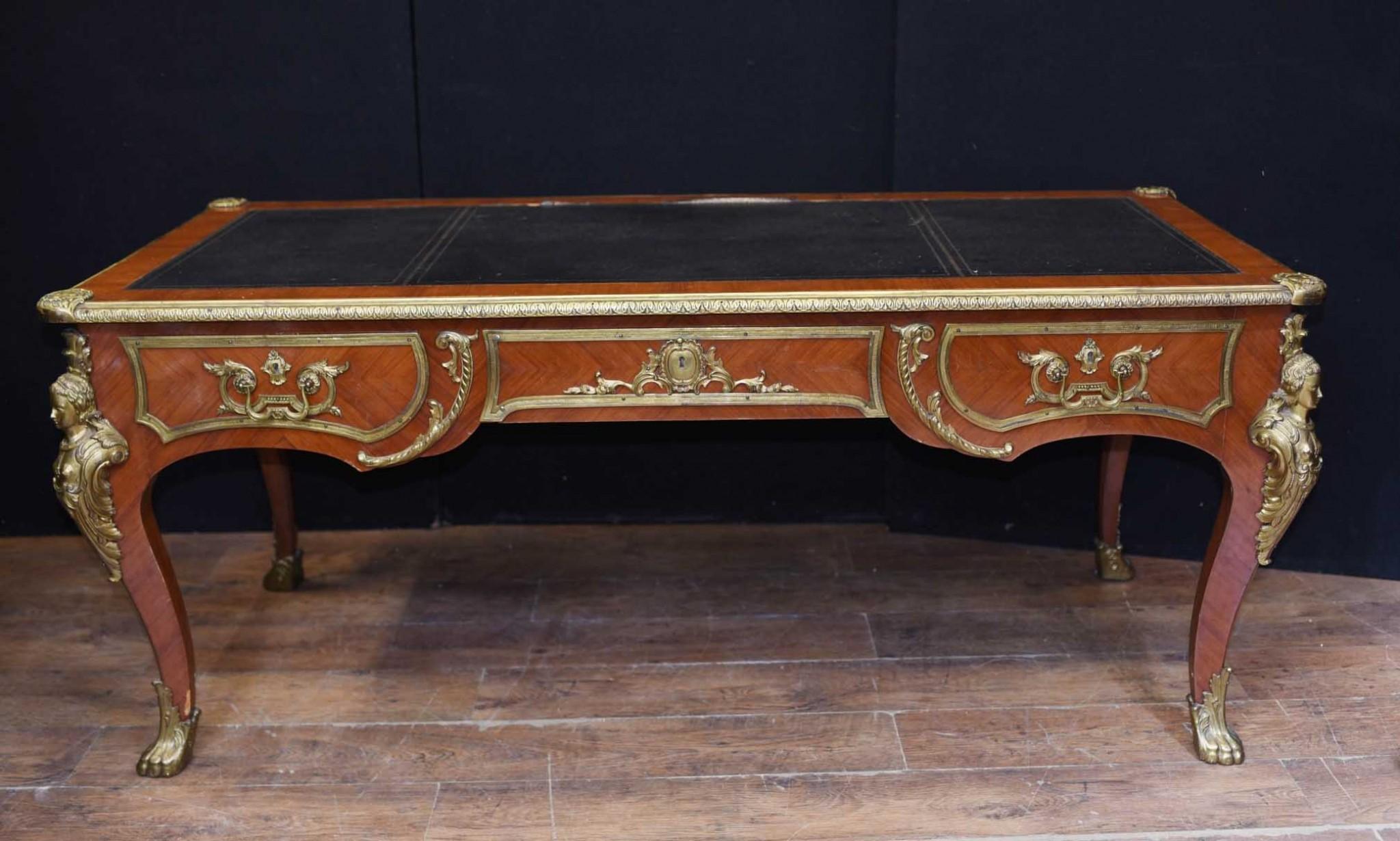 Antique Bureau Plat Desk, French Empire, 1930 4