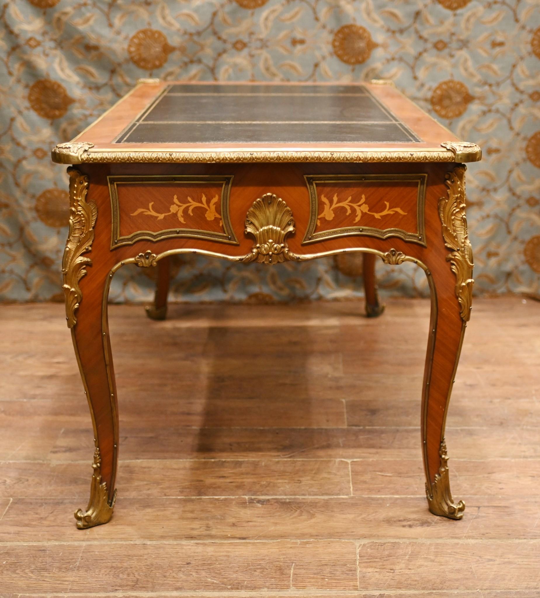 Antique Bureau Plat French Inlay Desk Writing Table For Sale 8