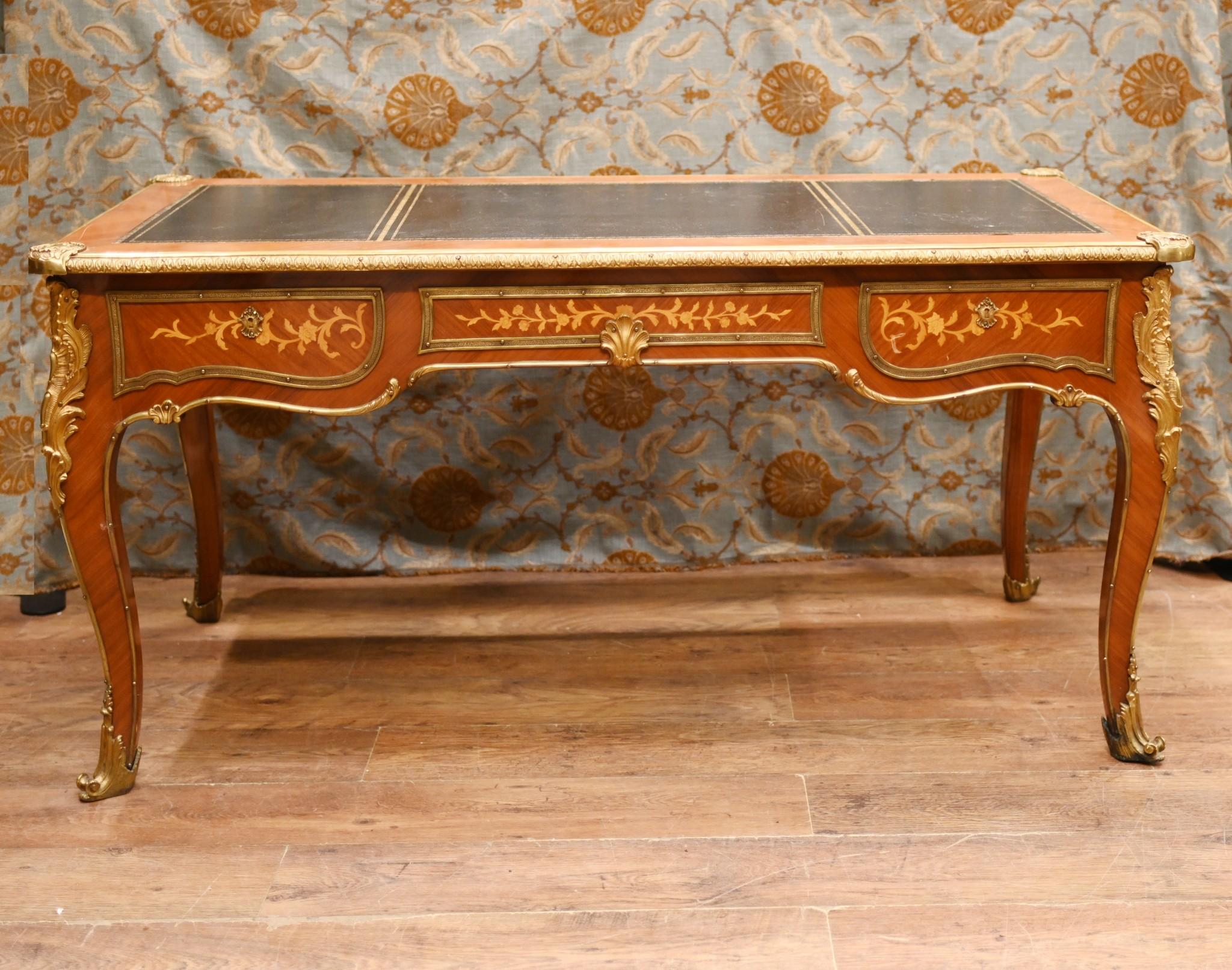 Antique Bureau Plat French Inlay Desk Writing Table For Sale 10